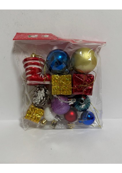 Yılbaşı Süsleri 12 Li Karışık Paket Set Çok Renkli 3-6 cm Süsler