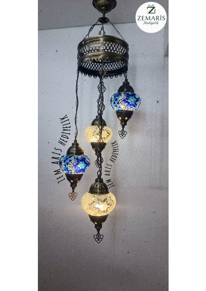 El Yapımı Otantik Mozaik 4 Lü Avize Tavan Sarkıt Dekoratif