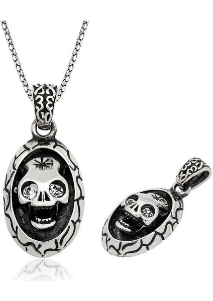 Gümüş Kuru Kafa Erkek Kolye