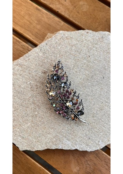 Taşlı Gümüş Yaprak Broş