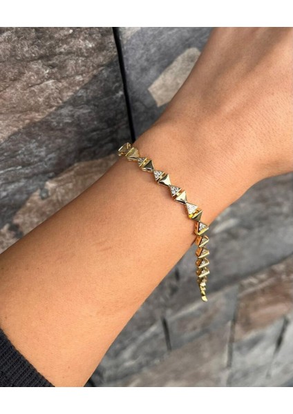 14K Taşlı Üçgen Bileklik