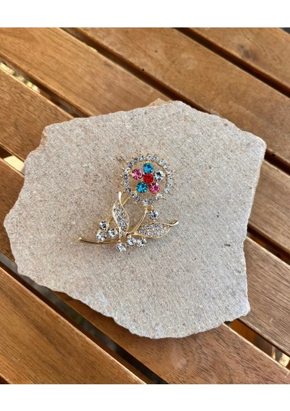 Renkli Taşlı Çiçek Broş fiyatları