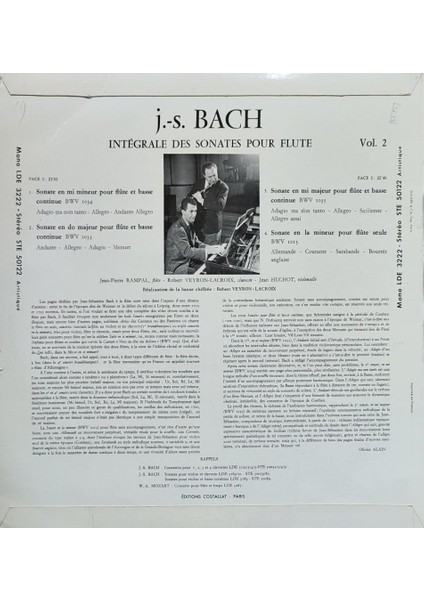 J. S. Bach, Jean-Pierre Rampal, Robert Veyron-Lacroix, Jean Huchot – Intégrale Des Sonates Pour Flute En Deux Volumes, Vol. 2 Lp fiyatları