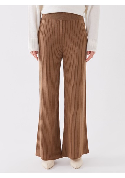 Yeni Sezon Beli Lastikli Düz Geniş Paça Kadın Triko Pantolon modelleri