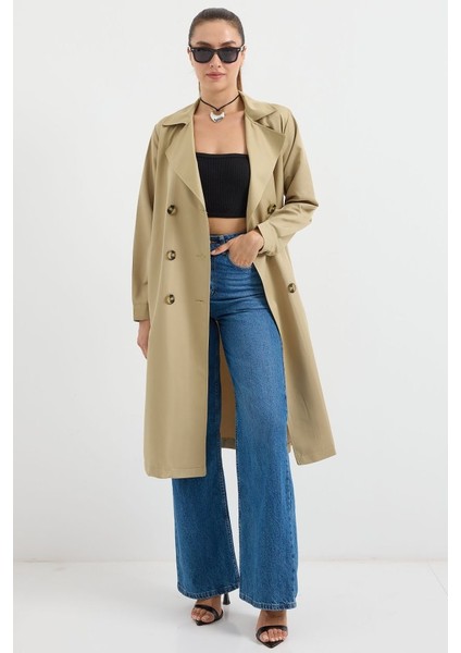 5853 Kruvaze Yaka Trençkot - A.haki modelleri