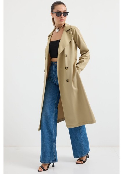 5853 Kruvaze Yaka Trençkot - A.haki fırsatları
