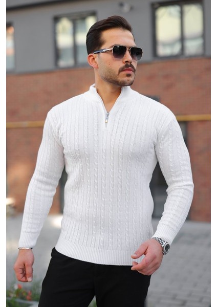 Erkek Örgü Desen Zip Yaka Triko