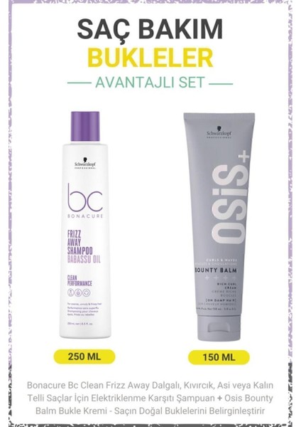 Bc Clean Kıvırcık ve Dalgalı Saçlar Için Elektriklenme Karşıtı Şampuan 250ML Bukle Kremi 150ML