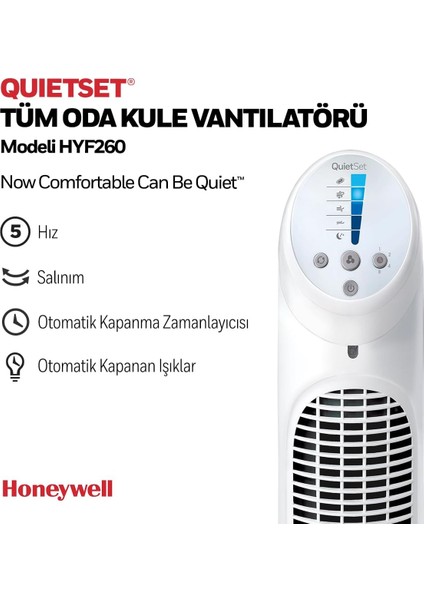 Quietset HYF260 Salınımlı Kule Tipi Vantilatör, 5 Hız Ayarı, 80 Derece Salınım, Zamanlayıcı Fonksiyonu, Aydınlatma, Otomatik Kapanma, Uzaktan Kumanda fiyatları