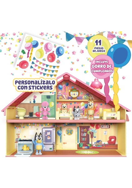 Blueyplus Büyük Parti Evi Seti Eklemli Bluey Figürlü Çok Odalı Taşıma Saplı Oyun Evi 45 cm indirimleri