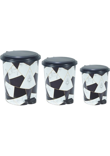 Desenli Pedallı Karışık Desen 3'lü Çöp Kovası Takımı ROYALEKS-M10144