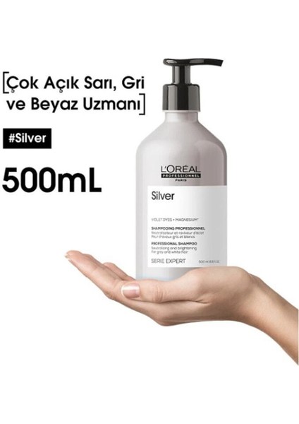 Çok Açık Sarı, Gri ve Beyaz Saçlar Için Özel Renk Koruyucu Serie Expert Silver Şampuan 500 ml