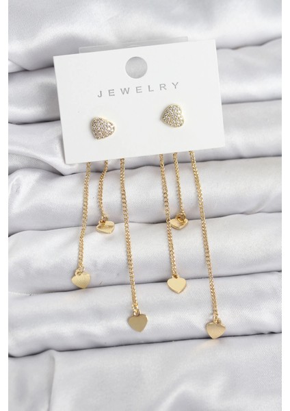 Bfs Kalp Model Gold Renk Pirinç Sallantılı Kadın Küpe