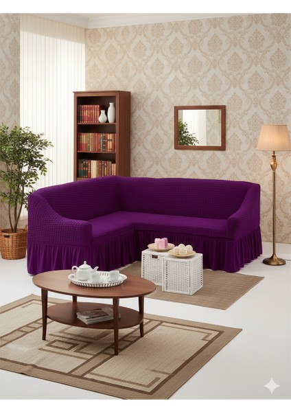 Bürümcük Etekli L Köşe Koltuk Örtüsü, Lastikli, Esnek, Standart 350CM’LI 1 Adet Kılıf