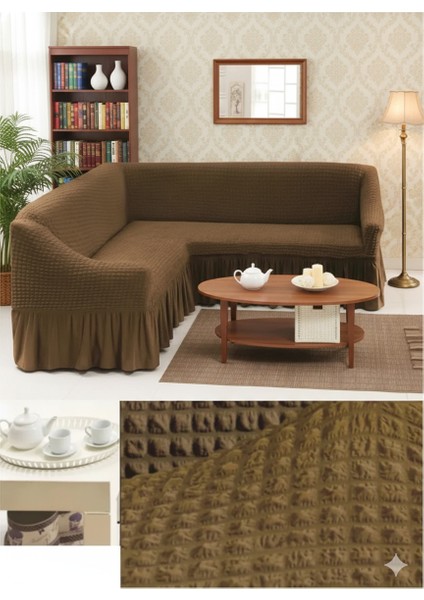 Bürümcük Etekli L Köşe Koltuk Örtüsü, Lastikli, Esnek, Standart 350CM’LI 1 Adet Kılıf