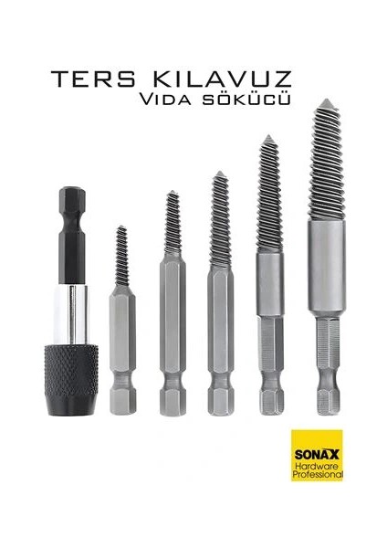 Bfs Bits Uzatmalı Ters Kılavuz 6 Lı Set Saf Çelik Kırık Civata Vida Sökücü