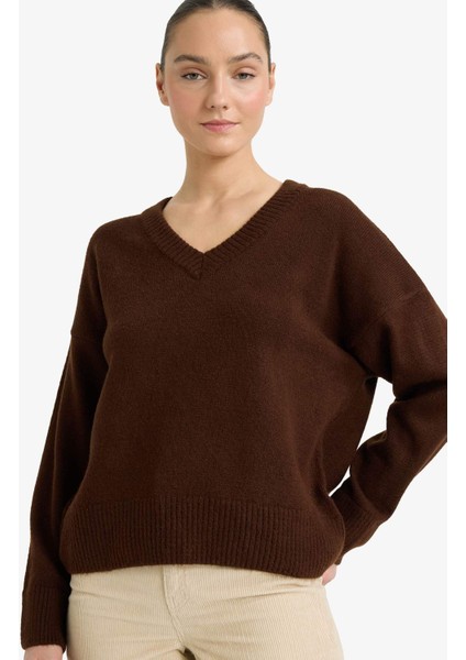 Oversize Geniş Kalıp V Yaka Triko KAZAK G2957AX25AU