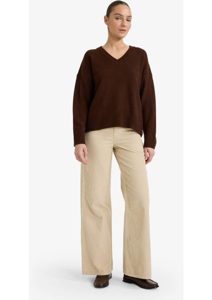 Oversize Geniş Kalıp V Yaka Triko KAZAK G2957AX25AU fiyatları