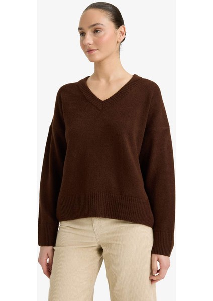 Oversize Geniş Kalıp V Yaka Triko KAZAK G2957AX25AU modelleri