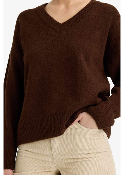 Oversize Geniş Kalıp V Yaka Triko KAZAK G2957AX25AU fırsatları