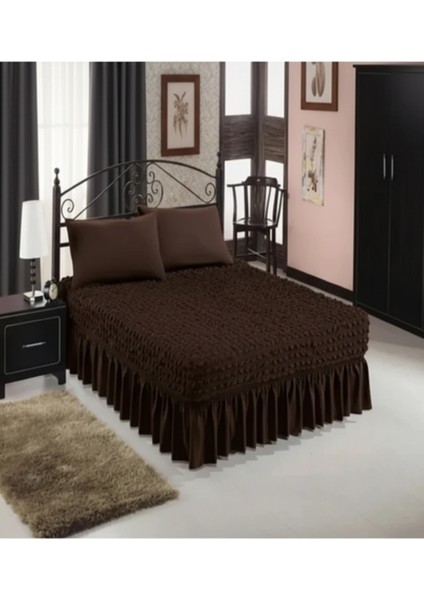 Bürümcük Çift Kişilik Lastikli Çarşaf, Etekli, Esnek Kumaş, Yatak Örtüsü (1 Adet)