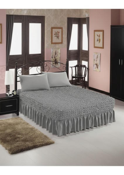 Bürümcük Çift Kişilik Lastikli Çarşaf, Etekli, Esnek Kumaş, Yatak Örtüsü (1 Adet)