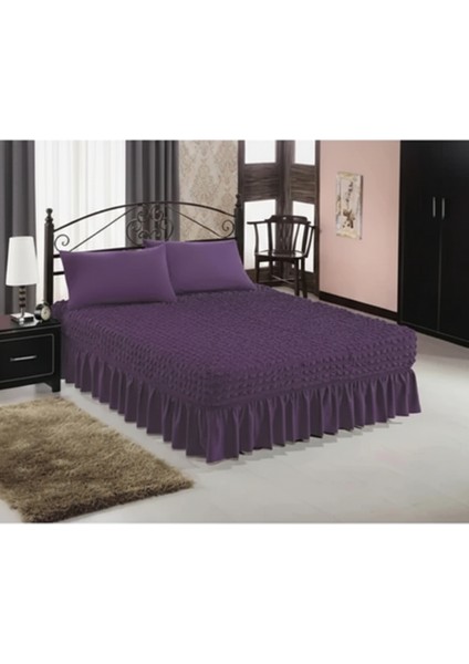 Bürümcük Çift Kişilik Lastikli Çarşaf, Etekli, Esnek Kumaş, Yatak Örtüsü (1 Adet)