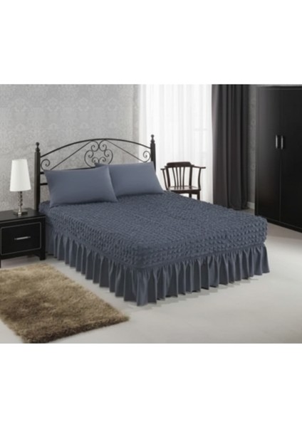 Bürümcük Çift Kişilik Lastikli Çarşaf, Etekli, Esnek Kumaş, Yatak Örtüsü (1 Adet)