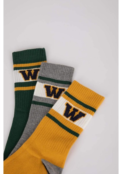 Erkek Slogan Baskılı Rahat Lastikli 3'lü Pamuklu Uzun Çorap Y2597AZNS indirimleri