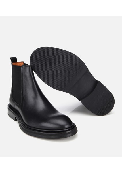 02BOH312260A100 ERKEK Deri Siyah Lastik Detaylı Chelsea Bot