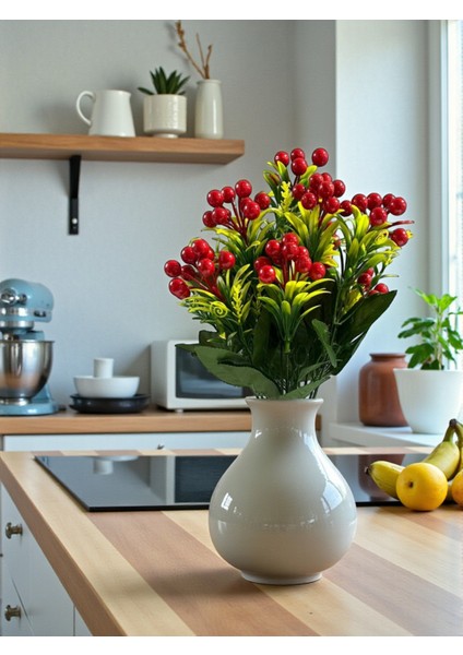 Yapay Kokina Demeti 12 Dallı Yılbaşı Ev Dekorasyon Yapay Çiçek 45 cm Dekoratif Çiçek Kırmızı modelleri