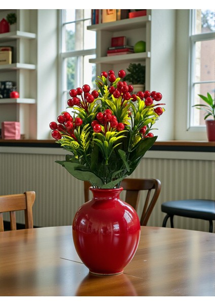 Yapay Kokina Demeti 12 Dallı Yılbaşı Ev Dekorasyon Yapay Çiçek 45 cm Dekoratif Çiçek Kırmızı indirimleri