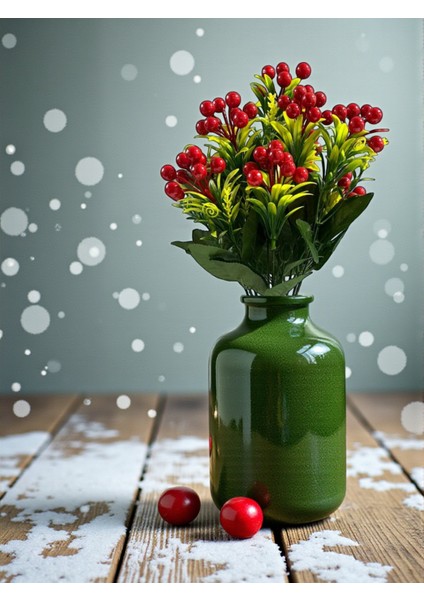 Yapay Kokina Demeti 12 Dallı Yılbaşı Ev Dekorasyon Yapay Çiçek 45 cm Dekoratif Çiçek Kırmızı