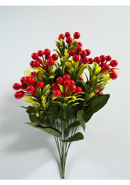 Yapay Kokina Demeti 12 Dallı Yılbaşı Ev Dekorasyon Yapay Çiçek 45 cm Dekoratif Çiçek Kırmızı