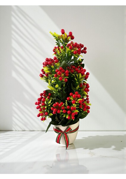 Yapay Kokina Yılbaşı Ev Dekorasyon Plastik Saksıda Yapay Çiçek 55 cm Dekoratif Çiçek fiyatları