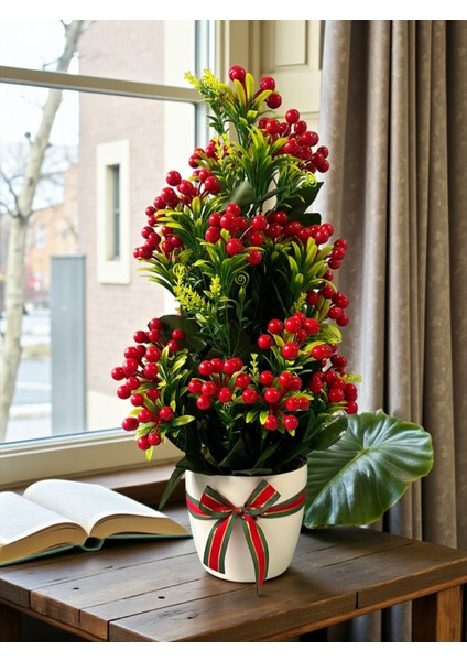 Yapay Kokina Yılbaşı Ev Dekorasyon Plastik Saksıda Yapay Çiçek 55 cm Dekoratif Çiçek modelleri