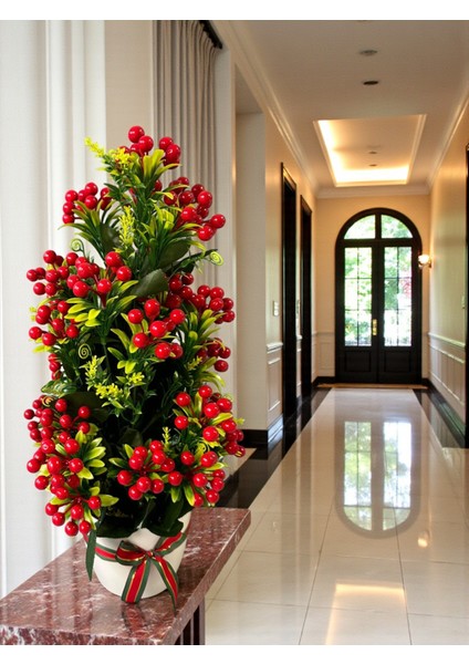 Yapay Kokina Yılbaşı Ev Dekorasyon Plastik Saksıda Yapay Çiçek 55 cm Dekoratif Çiçek fırsatları