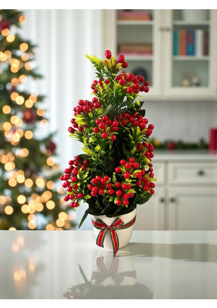 Yapay Kokina Yılbaşı Ev Dekorasyon Plastik Saksıda Yapay Çiçek 55 cm Dekoratif Çiçek indirimleri