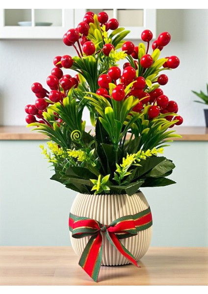 Yapay Kokina Yılbaşı Ev Dekorasyon Plastik Saksıda Yapay Çiçek 35 cm Masa Süsü fiyatları