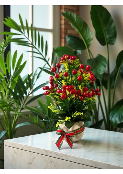 Yapay Kokina Yılbaşı Ev Dekorasyon Plastik Saksıda Yapay Çiçek 35 cm Masa Süsü fırsatları