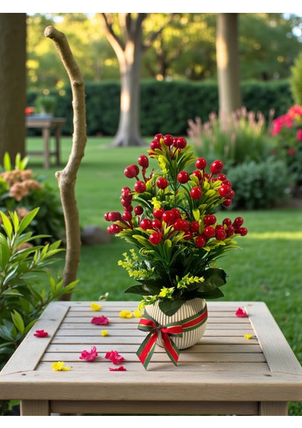 Yapay Kokina Yılbaşı Ev Dekorasyon Plastik Saksıda Yapay Çiçek 35 cm Masa Süsü indirimleri