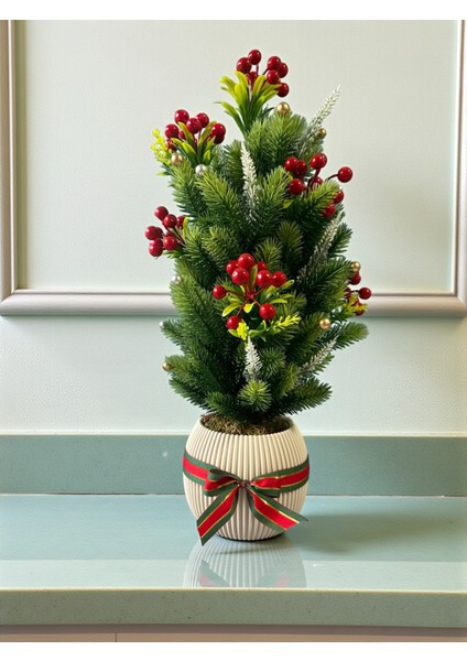 Yapay Çam Ağacı ve Kokinalar Özel Tasarım 55 cm Yılbaşı Ev Dekorasyon Plastik Saksı Yapay Çiçek fırsatları