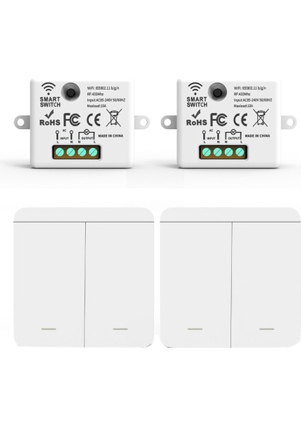2pcs Kablosuz Işık Duvar Anahtarı Rf 433MHZ Röle Alıcı 2x 2gang Panel Anahtarı LED Lamba Için LED Uzaktan Kumanda (Yurt Dışından)