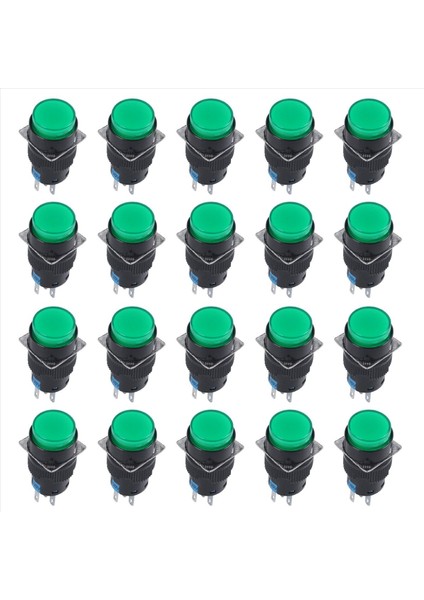 20X Ac 250V 5A Spdt 1no 1nc 5 Pıns Mandal Alma Yeşil Push Düğme Anahtarı W 220V LED Lamba (Yurt Dışından)