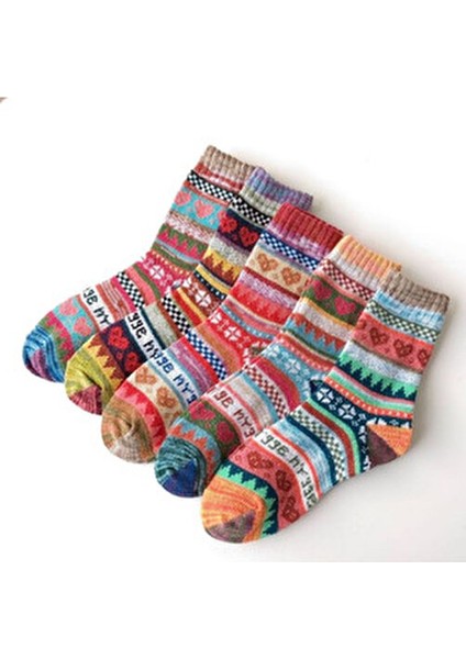 5'li Kışlık Kalın Unisex Soket Çorap Set Renkli Desenli Pamuk İpliği ile Sıcak Tutar modelleri
