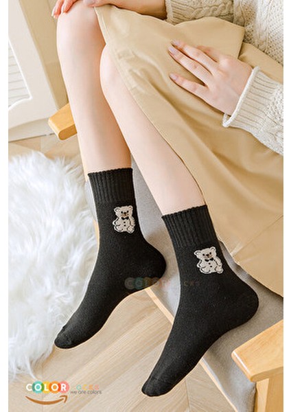 Kadın Kışlık Teddy Desenli Havlu Çorap 5 Çift Ekstra Rahat Pamuk Polyamid