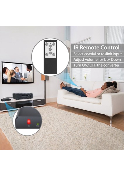 Ir Uzaktan Kumandalı Dijital Koaksiyel Toslink - Analog Stereo 3,5 mm Adaptörlü Ses Dönüştürücü 192KHZ 24BIT (Yurt Dışından)