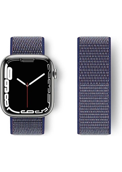 Newface Apple Watch 42MM Hasırlı Cırtcırtlı Kordon - Lacivert