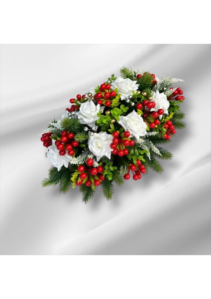 Yapay Çiçek Yılbaşı Yemek Masası Düğün Nişan Özel Gün Dekor Ev Süsleri Masa Süsü Kokina Çam Dalları