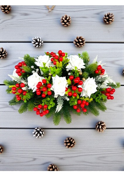 Yapay Çiçek Yılbaşı Yemek Masası Düğün Nişan Özel Gün Dekor Ev Süsleri Masa Süsü Kokina Çam Dalları indirimleri
